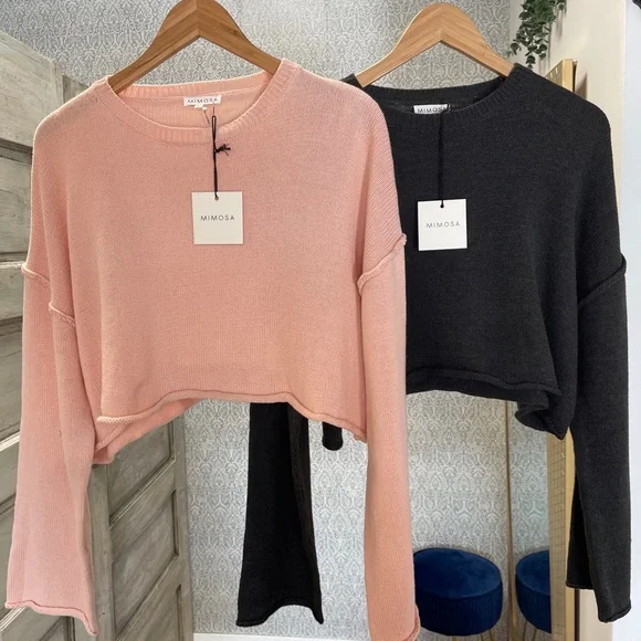 *NWT* Women's Crew Neck Loose Fit Long Sleeve Cropped Sweater - ONYX LARGE - Picture 8 of 10